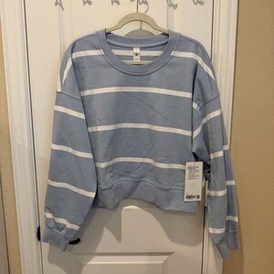 Lululemon Perfectly Oversized Cropped Crew Boundless Stripe Blue Linen White